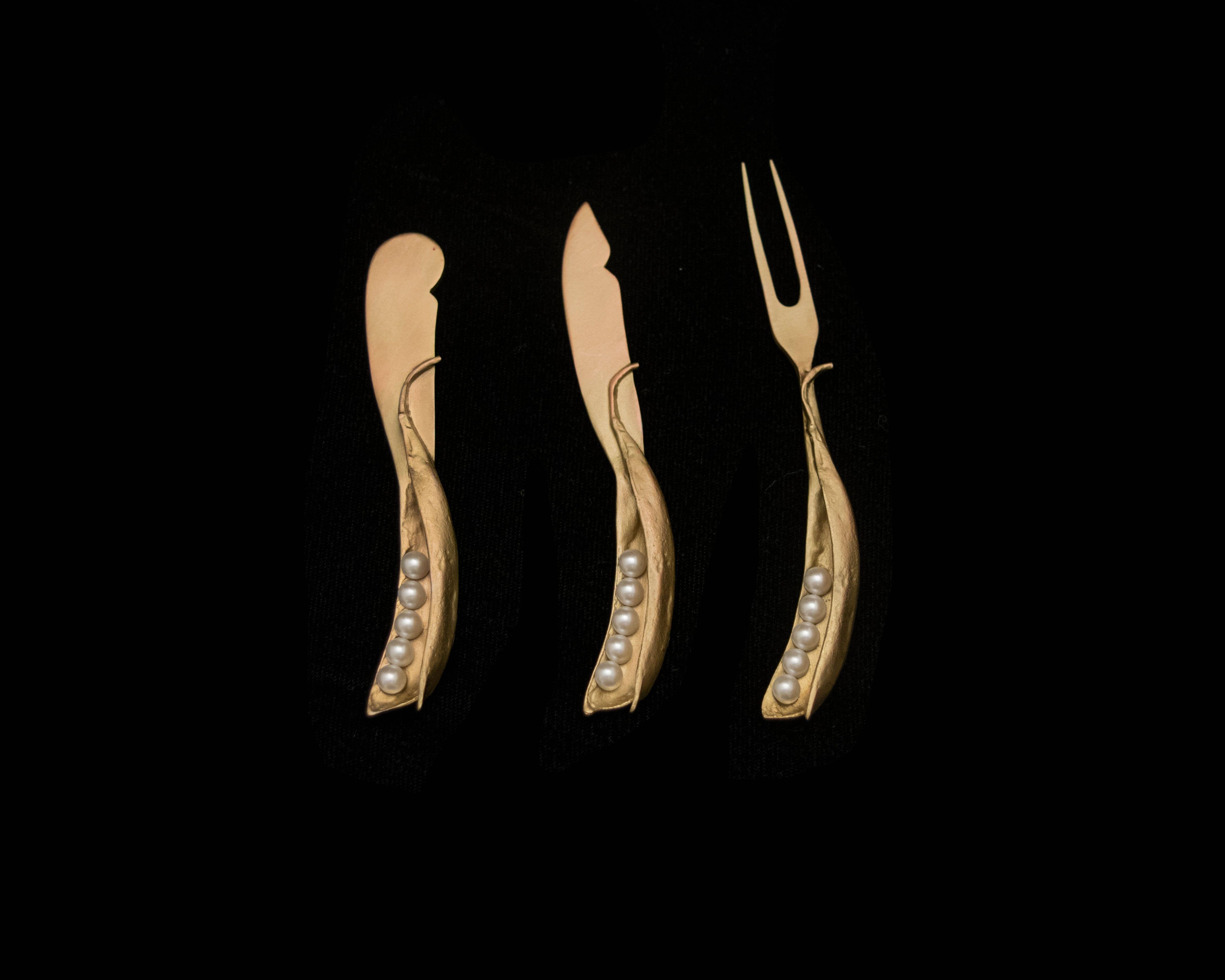 Michael Michaud Table Art - Wholesale Serving Utensil - Peapod 3 Piece Hostess Set