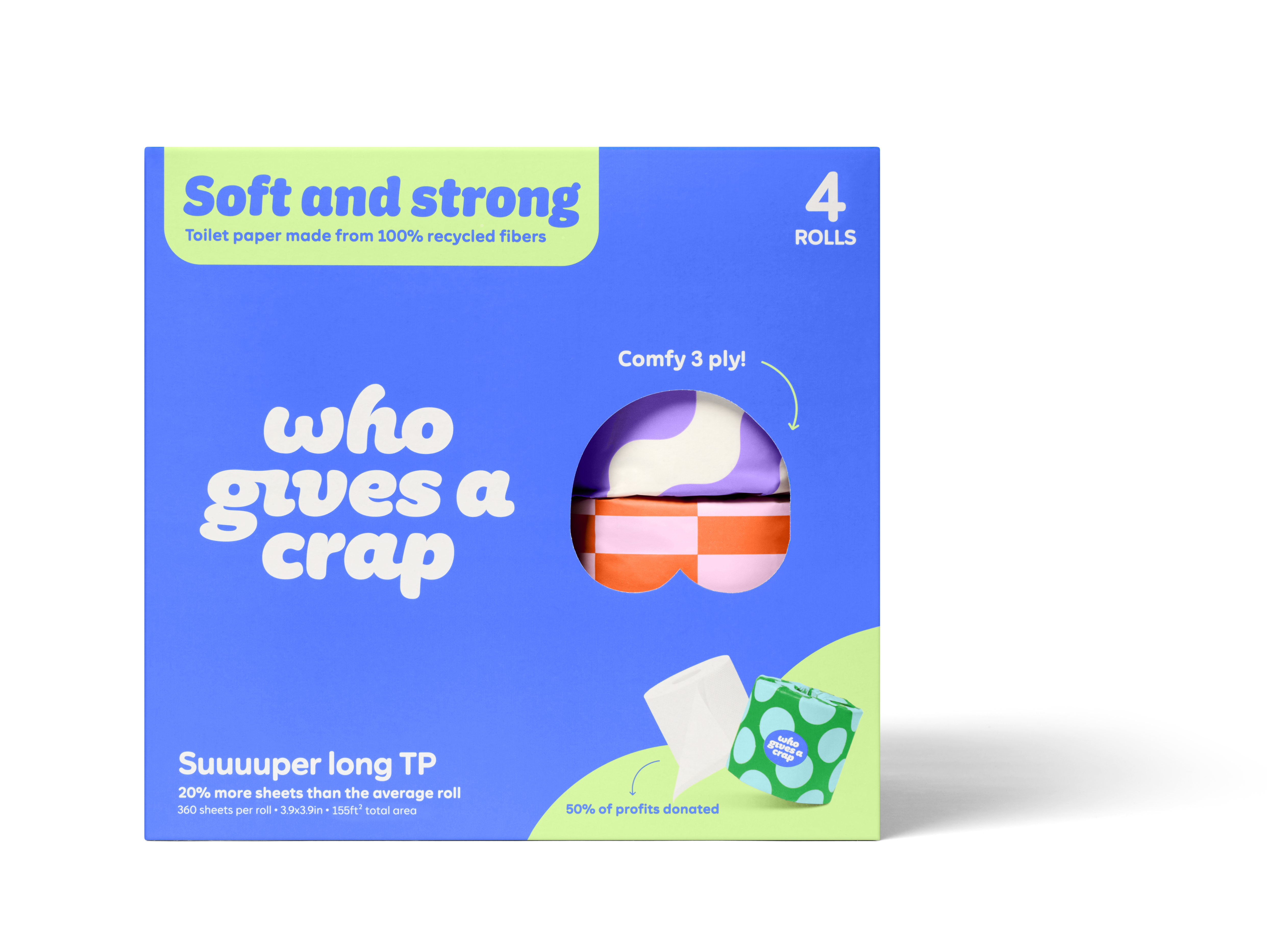 Who Gives a Crap - Vente Papier toilette - Papier hygiénique 100 % recyclé - Paquet de 4 pour la vente au détail (6/caisse)3