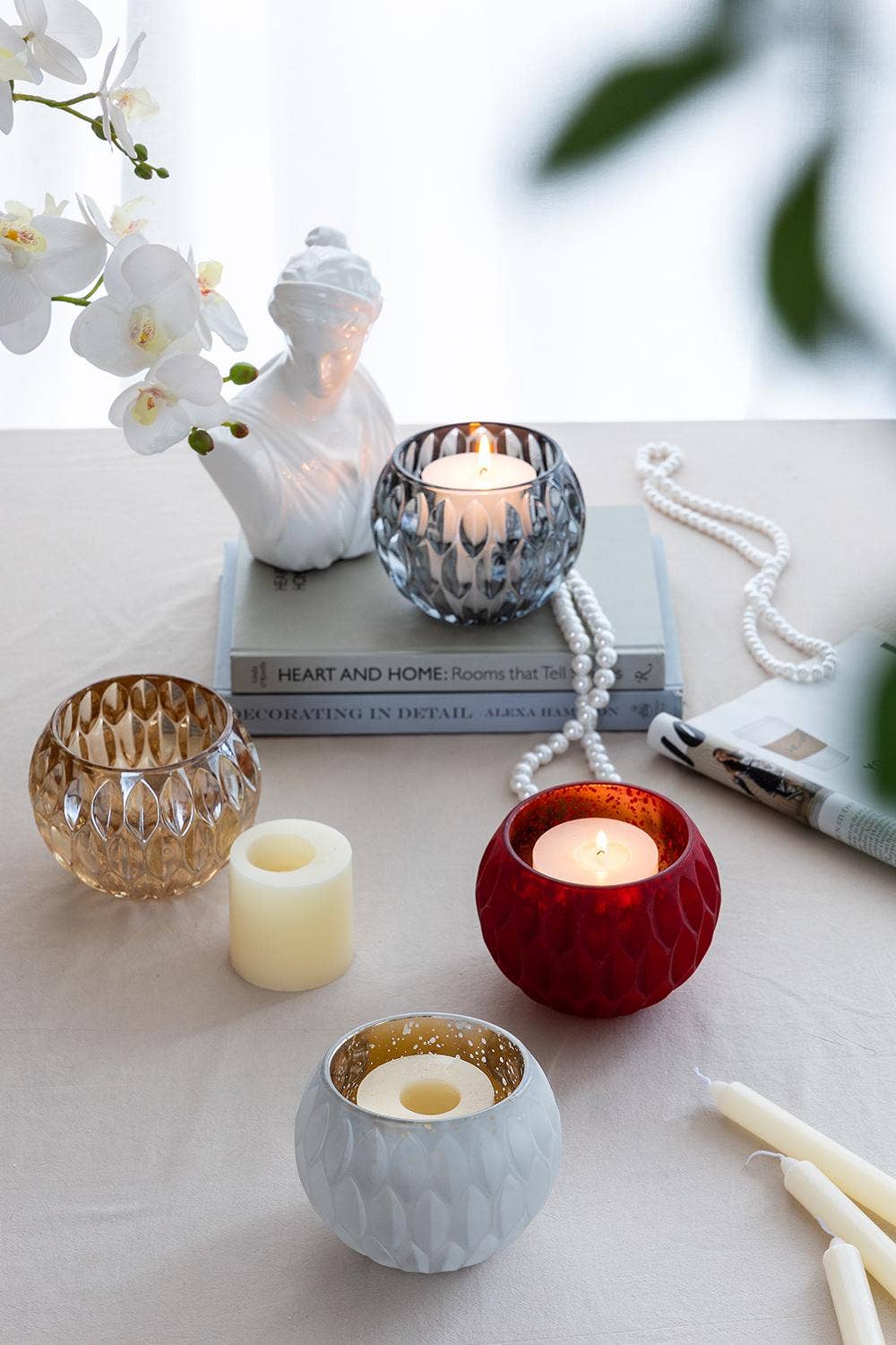 A&B Home Group Inc. - Wholesale Candle Holder - D6x4.3" Amber Candle Holder w/ Embossed Pattern - Amber14