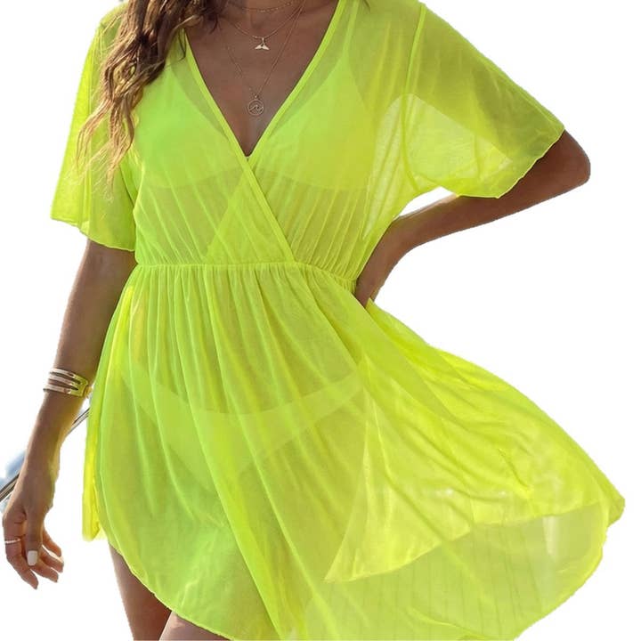 Genomskinlig mesh djup V oregelbunden bikiniöverdrag för wholesale av XINGYE FASHION INC