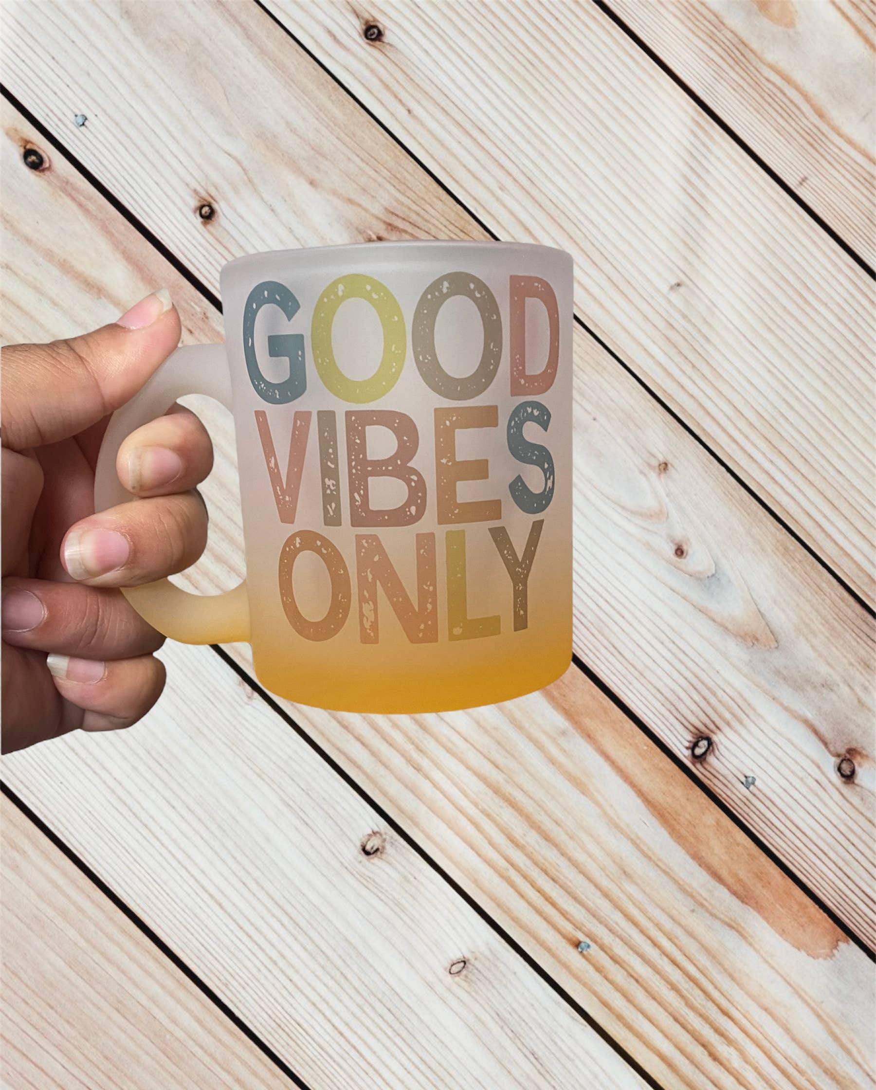 D2JCrafts - Wholesale Coffee Mug - Good Vibes Only Frosted Ombré Yellow Coffee Mug3
