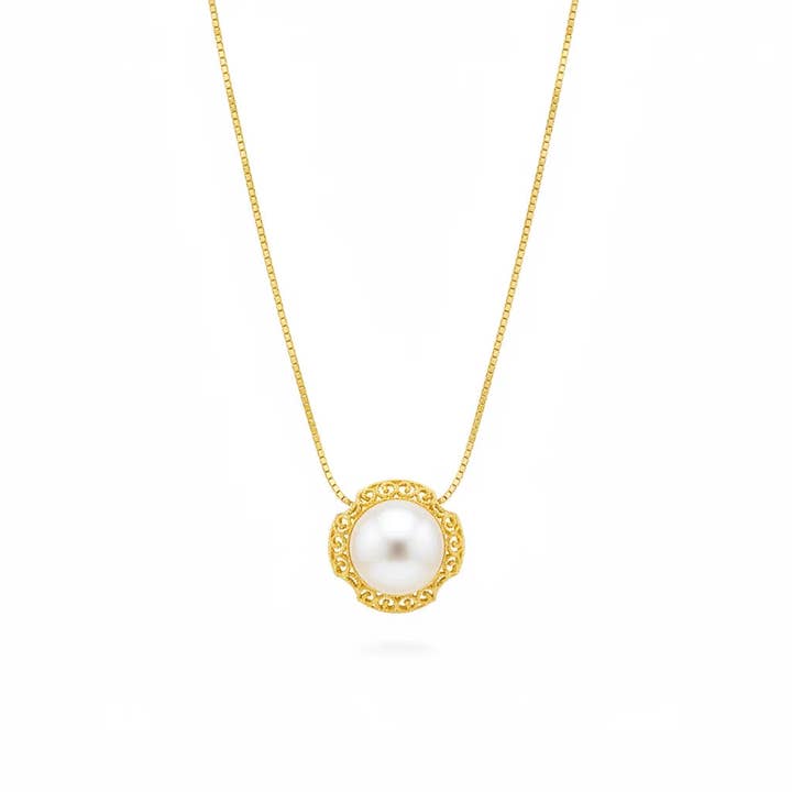 Collier Pendentif Perle Gravée Vintage pour la vente par Angel Barocco