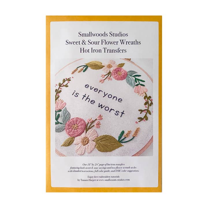 Embroidery Hot Iron Transfer - Sweet & Sour Flower Wreaths for wholesale by Smallwoods Studios
