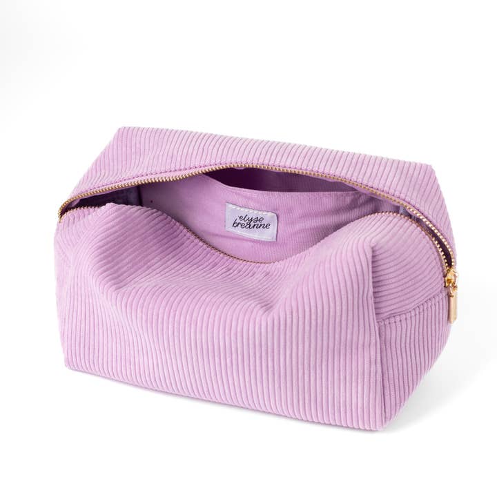 Elyse Breanne Design – bolsa de maquilhagem e cosméticos por atacado – Bolsa de Cosméticos de Veludo Cotelê Lilás1