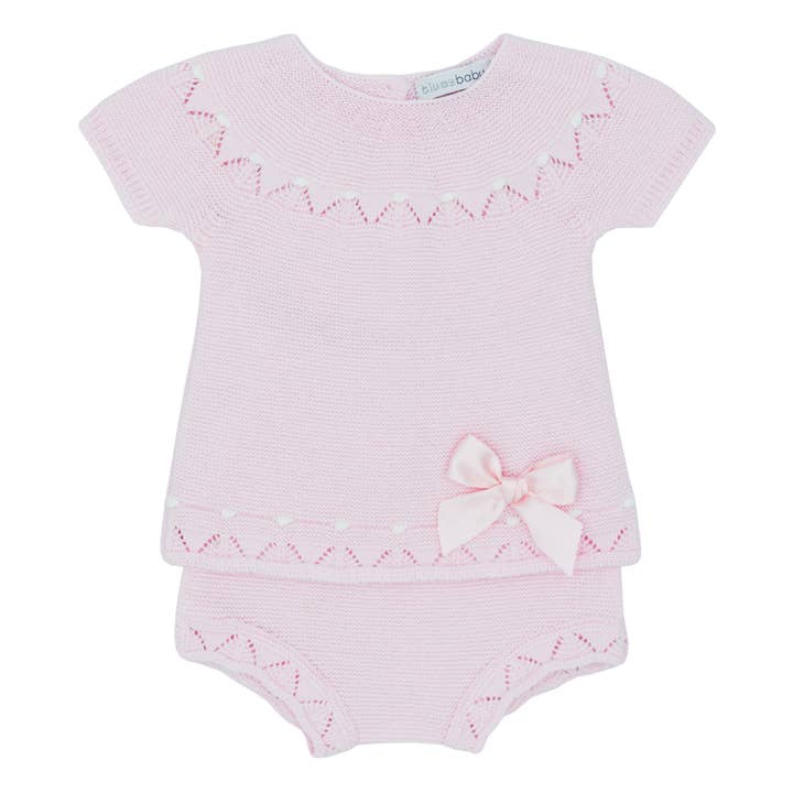Girls pink knitted two piece top and knicker set (3) for wholesale by Blues Baby