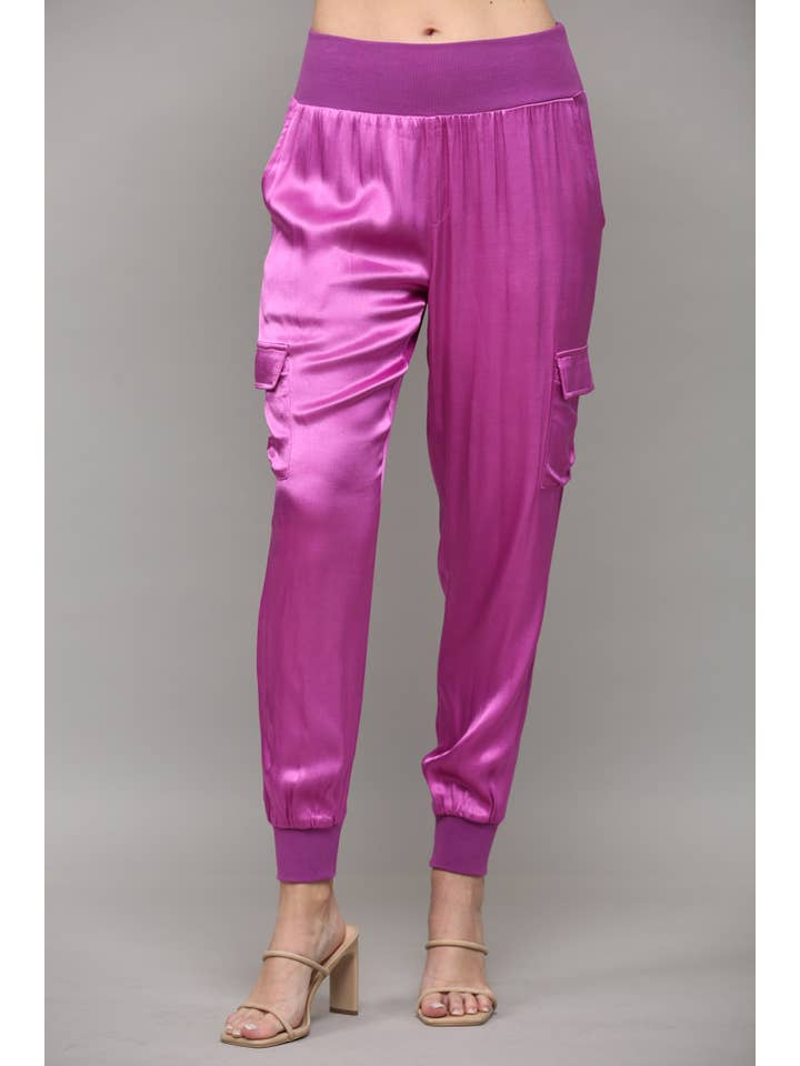 FATE - Vente Pantalon – femme - Pantalon jogger cargo en satin FP31769