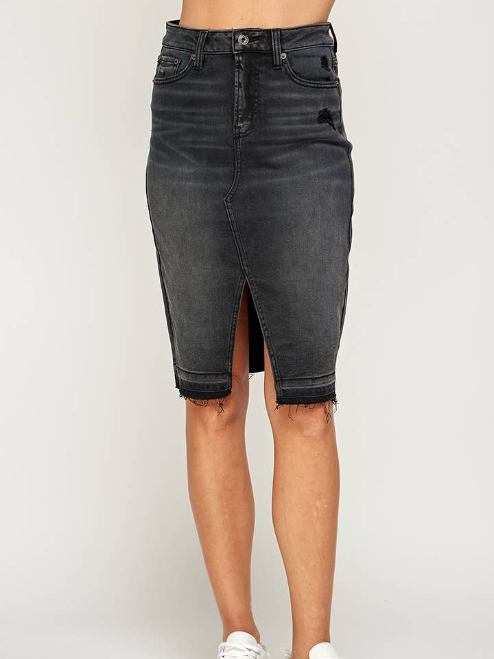 I1483SK - Black - Knee Length Denim Skirt for wholesale on Faire0