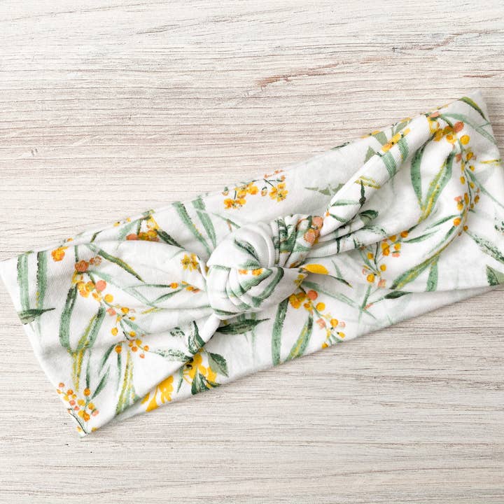 White Floral Top Knot Headband for wholesale by Macie & Me