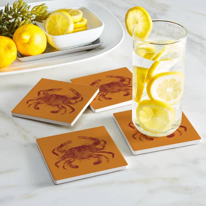 Love Local - Wholesale Coasters - Louisiana Colorful Water Color Blue Crab | Absorbent Coasters | Set of 4 | Min 21