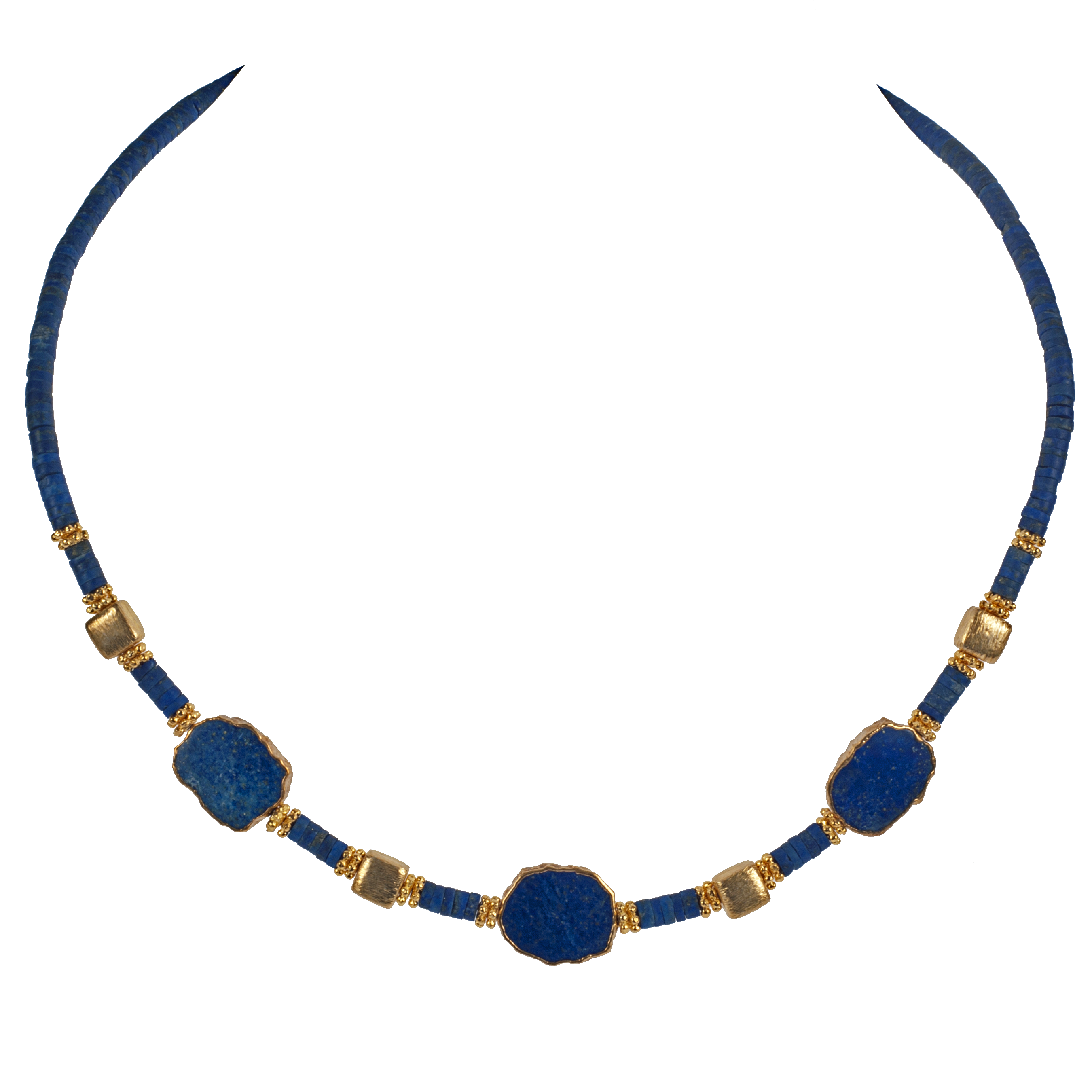 KJK Jewelry Inc. - Wholesale Beaded/Pearl Necklace - Lapis Slice & Vermeil Necklace0