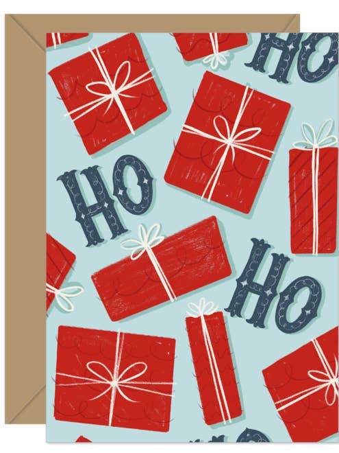Ho Ho Ho Presents Holiday Card for wholesale by Hello Sweetie