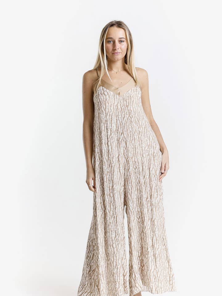 TINA Stephens Italy/Tees By Tina - Wholesale Jumpsuit - Women's - Selena Rain Print Jumpsuit with Satin Trim (DT226R)