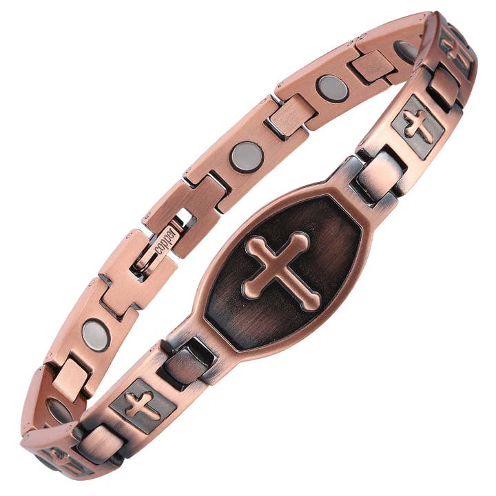 LM 13 Link Copper Cross design Adjustable Magnetic Bracelet for wholesale by COPPER ARTS INC.