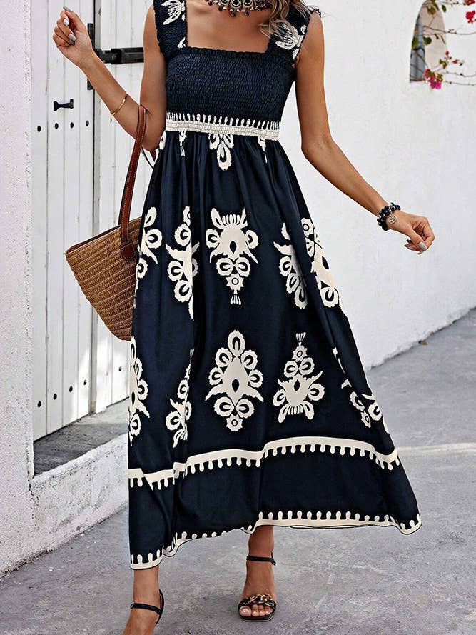 UNISHE - Wholesale Dress - Women's - Beach Resort Style Printed Bandeau Maxi Dress ZK185618