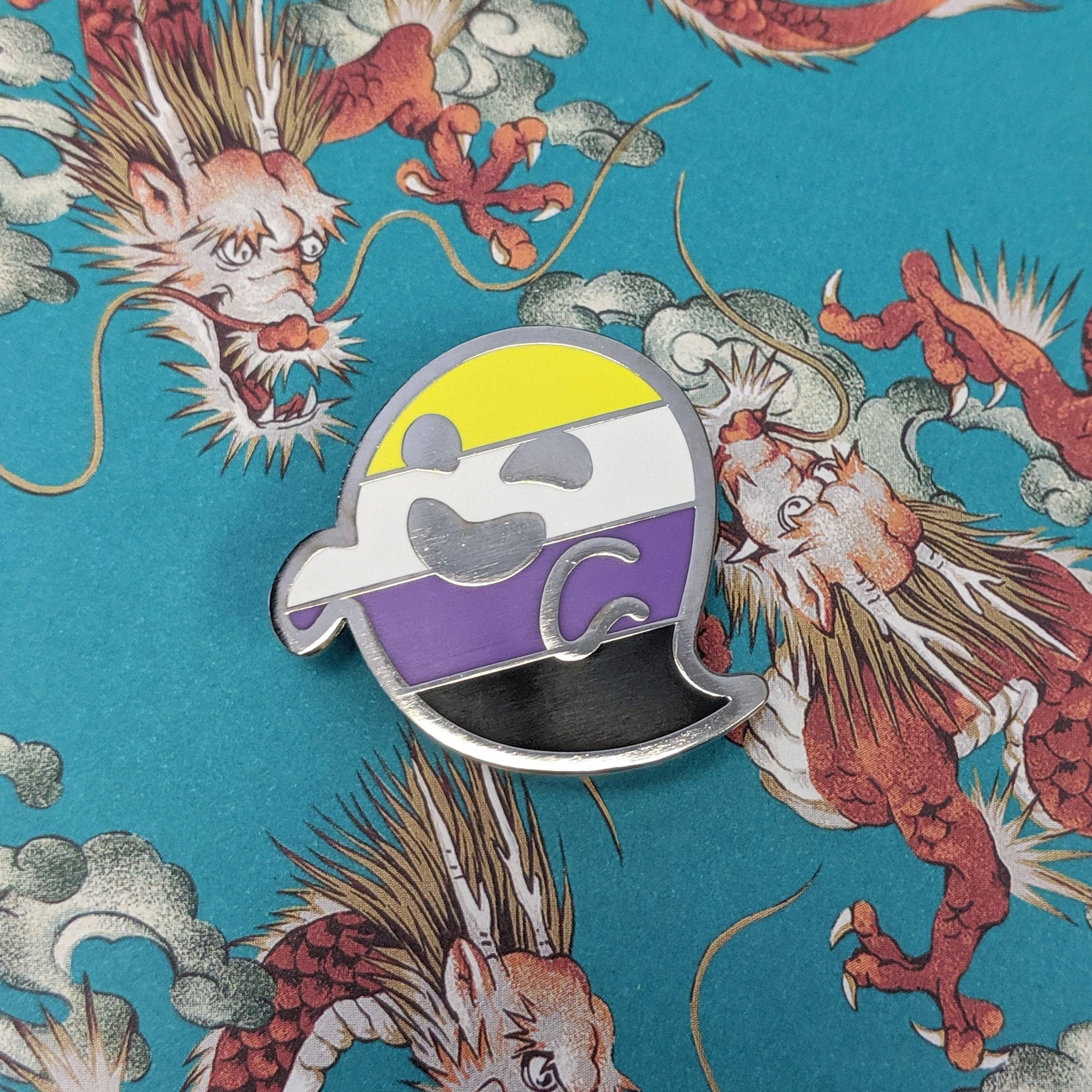 Cunning Linguist Co. – wholesale Lapel pin/button – Nonbinarition - nonbinary pride, LGBTQIA+ ghost enamel pin1