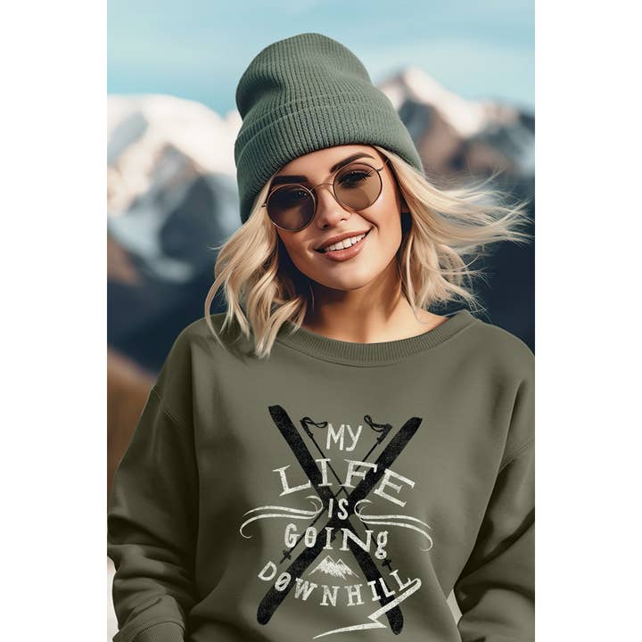 MY LIFE IS GOING DOWN HILL GRAPHIC SWEATSHIRTS for wholesale by Illustrated Society