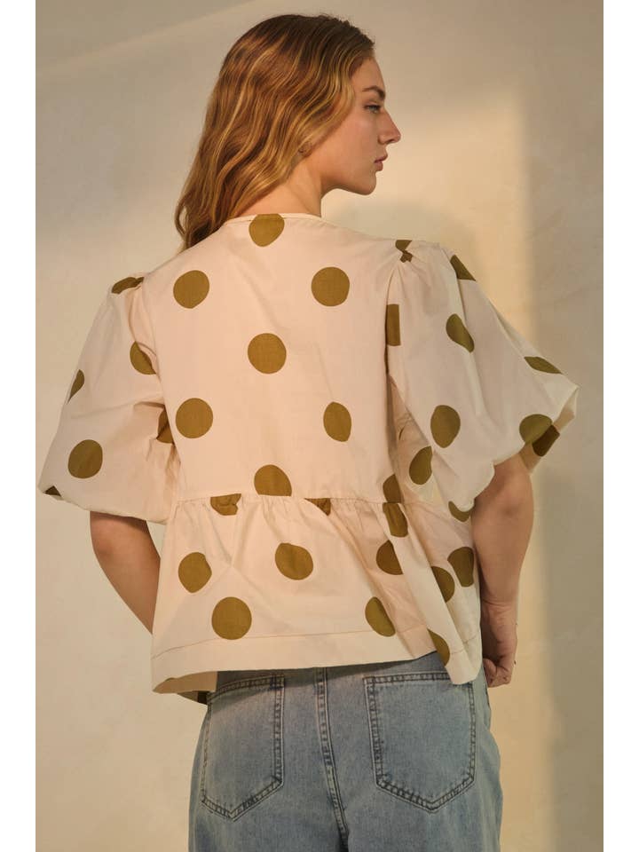 Oddi - Wholesale Blouse - Women's - Polka Dot Printed Puffed Sleeve Blouse9