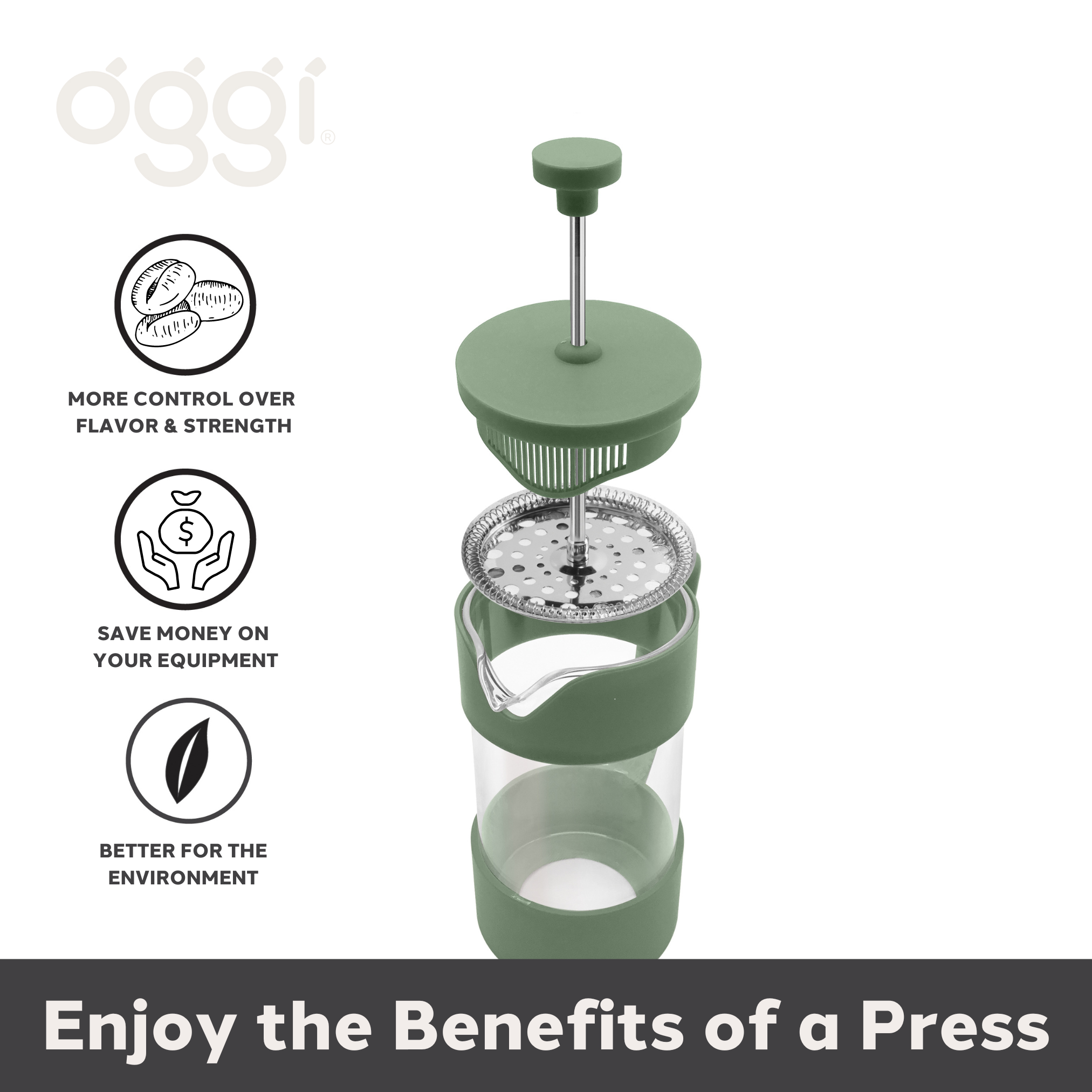 Oggi - Wholesale French Press - French Press 3 Cup Coffee Maker (350 ml, 12 oz) Green5