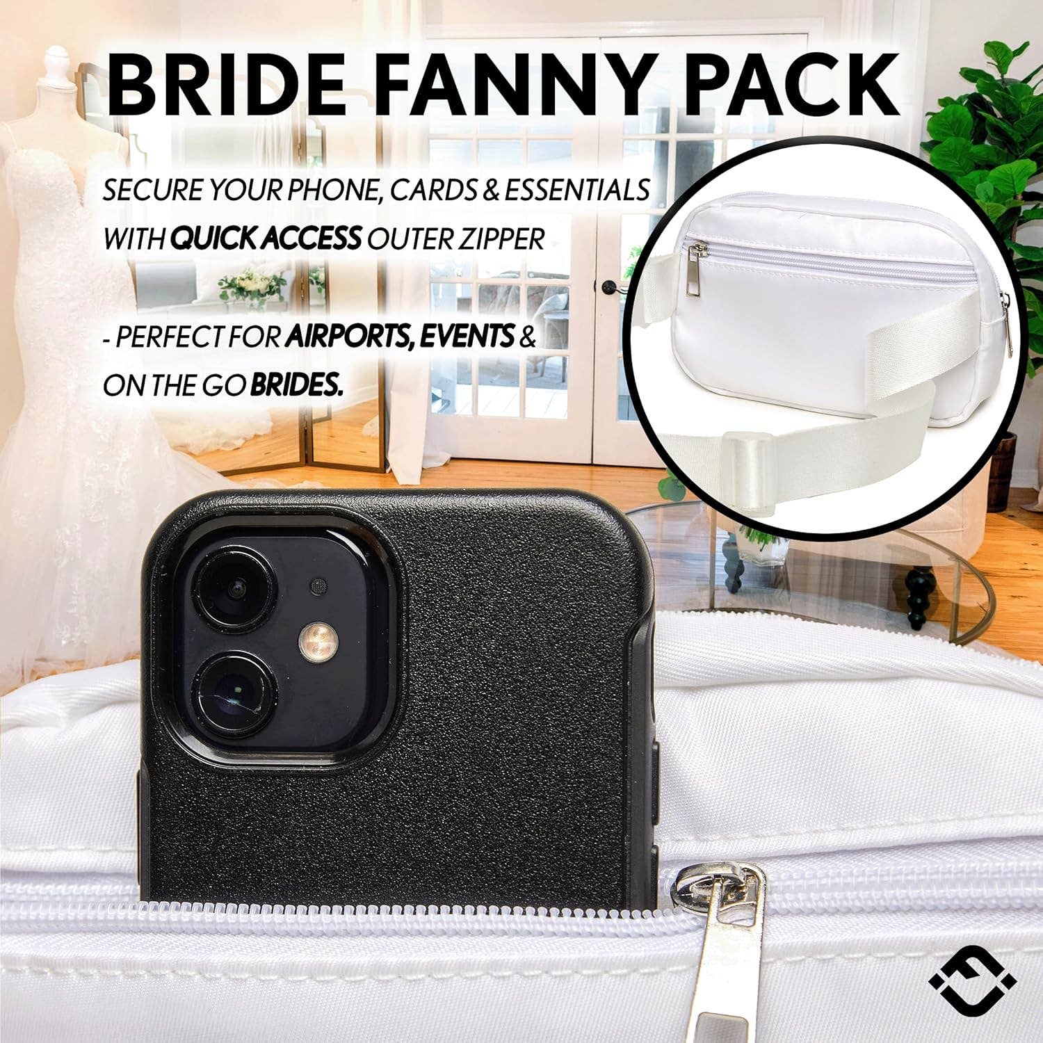 Funky Junque - Wholesale Belt Bag - Women's - Bride Fanny Pack with Pearl Lettering - White5