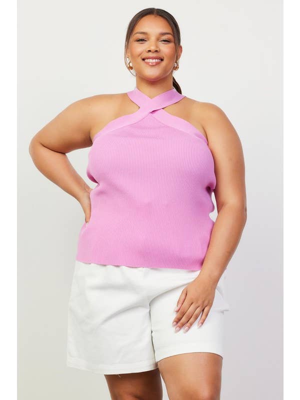 SKIES ARE BLUE - Wholesale Knit Top - Women's - Plus Size Crossed Neck Sleeveless Sweater Top7