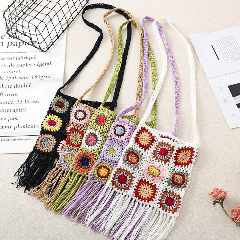 Funkyrel® Atzbranding Limited – Engroshandel Crossbodytaske - Dame – Tassel Hækletaske - Udsøgt Skuldertaske5