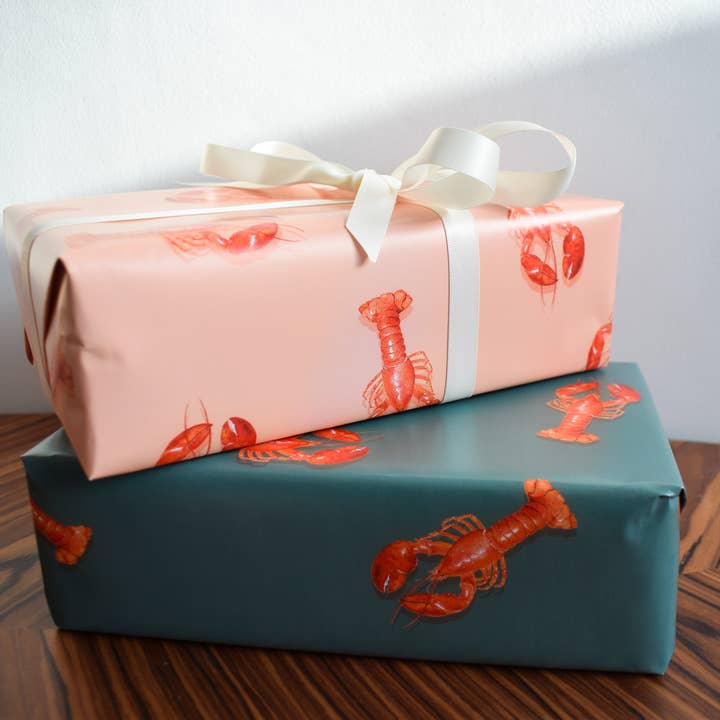 studio frewb - Wholesale Flat Wrap - Lobster gift wrap (pink) - single sheets 2