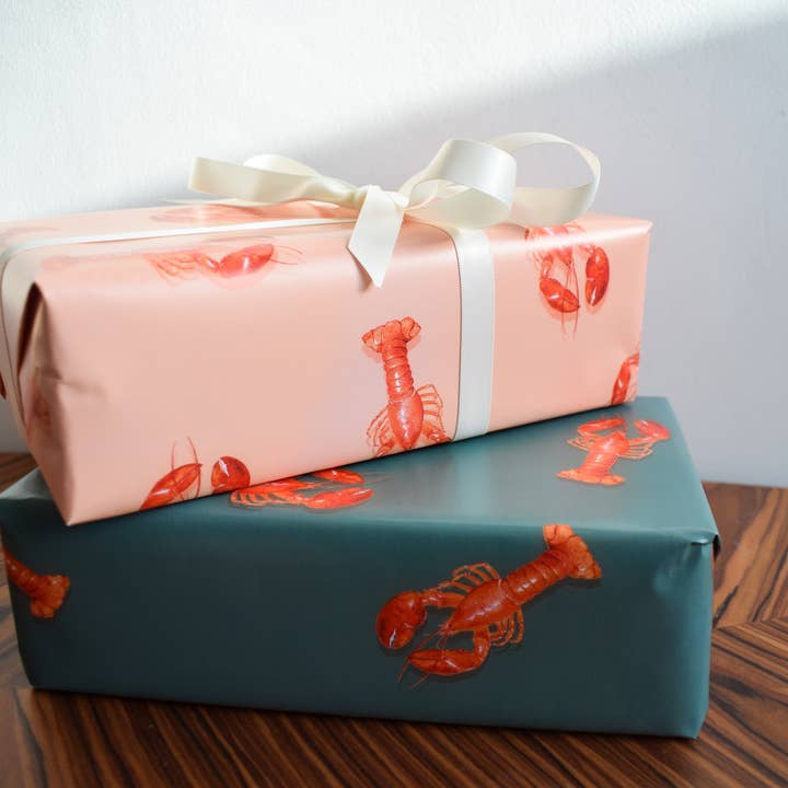 studio frewb - Wholesale Flat Wrap - Lobster gift wrap (teal) - single sheets 6