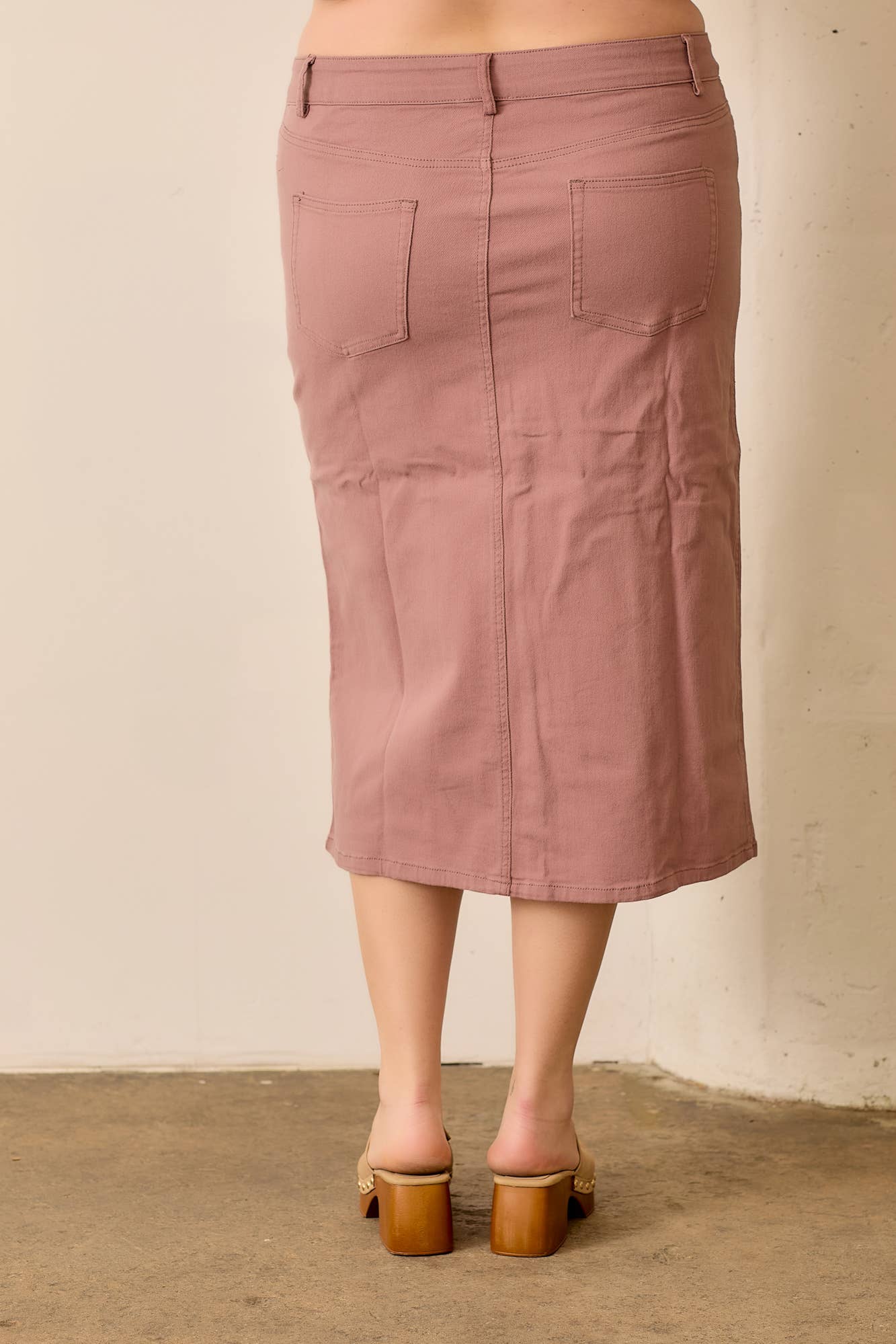 Polagram by Wellmade USA - Vente Jupe – femme - Jupe longue en denim avec détail fente arrière6