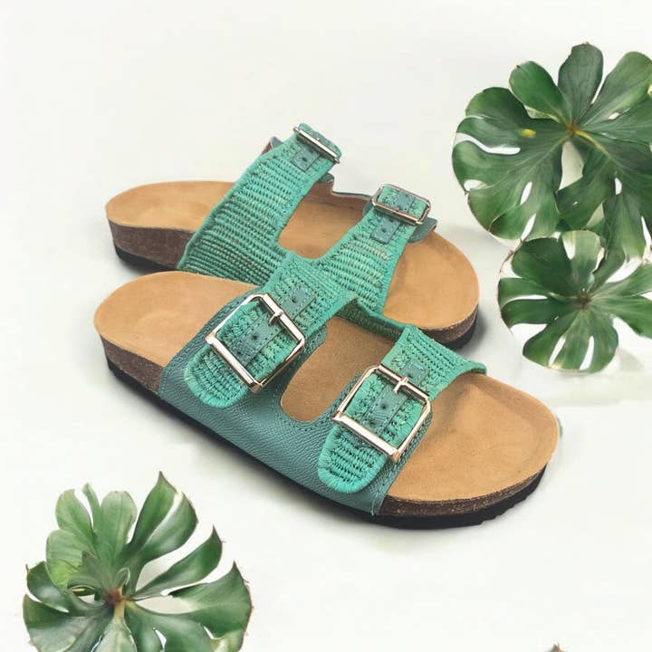 sandali in rafia con ombra di fiori verdi – Boho Moroccan Raffia Sa per la vendita all'ingrosso da parte di Berberparadise
