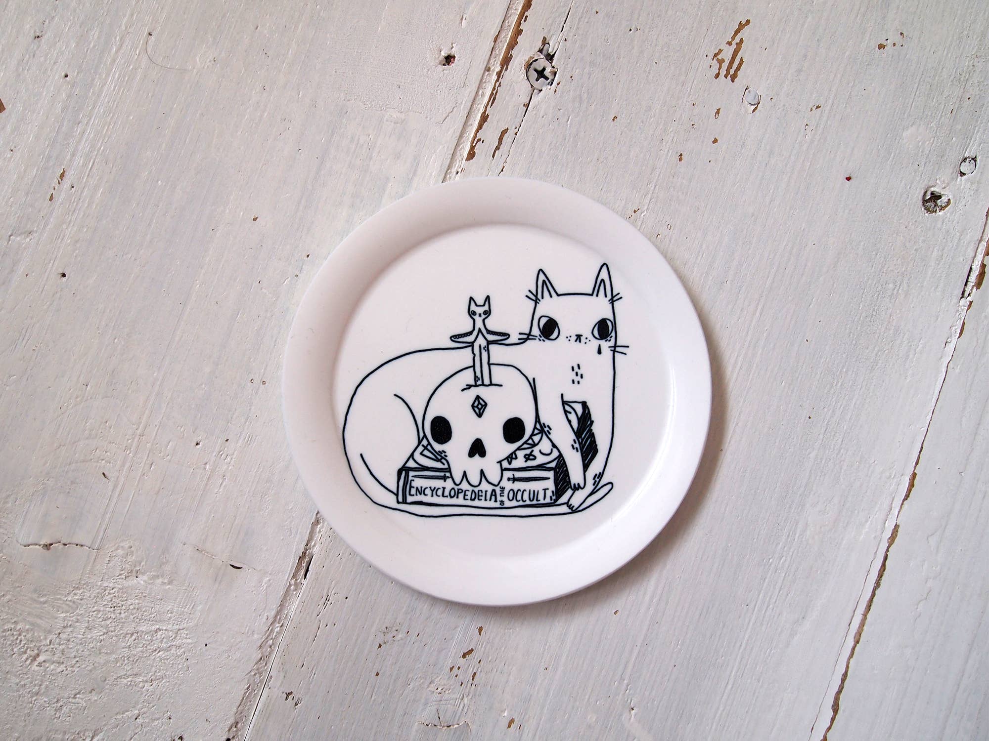 I LIKE CATS - Wholesale Jewelry Dish - Spooky cat with books illustrated trinket dish, ring dish3