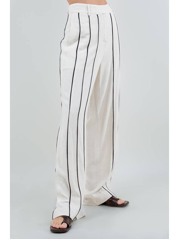 STRIPED TRIM PANTS - OATMEAL for wholesale on Faire