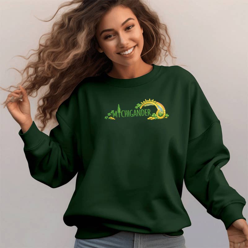 LIVNFRESH - Wholesale Graphic Sweatshirt - Women's - Lucky Michigander Relaxed Fit Classic Crew Unisex Sweatshirt