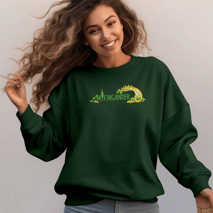 LIVNFRESH - Wholesale Graphic Sweatshirt - Women's - Lucky Michigander Relaxed Fit Classic Crew Unisex Sweatshirt0