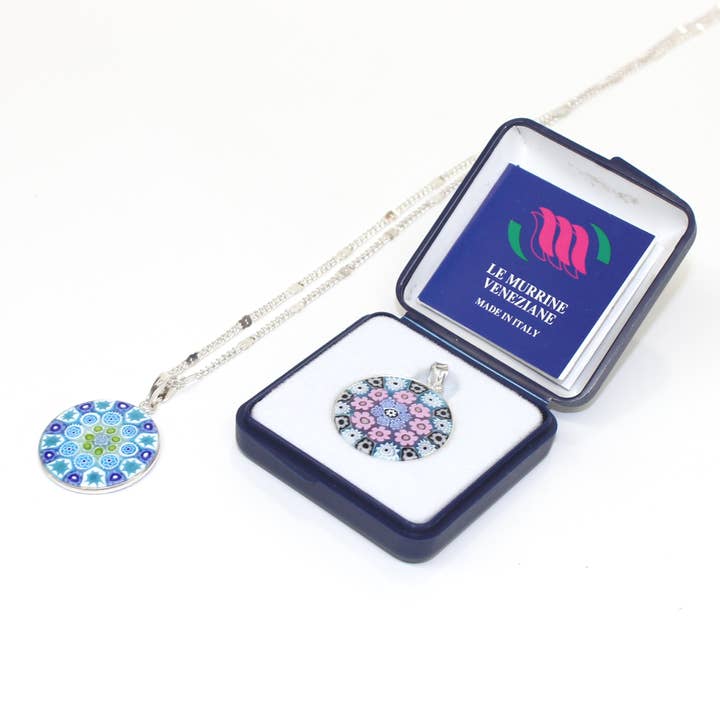 San Lorenzo Design - Wholesale Pendant/Charm Necklace - Murano Venetian Glass Round Pendant, Millefiori, Handmade1