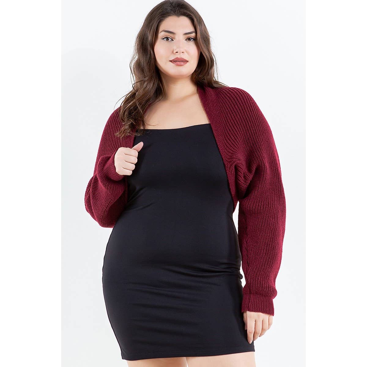 Curve Market – Cardigan - Mulher por atacado – CASACO CURTO ABERTO DE MALHA TAMANHO GRANDE5