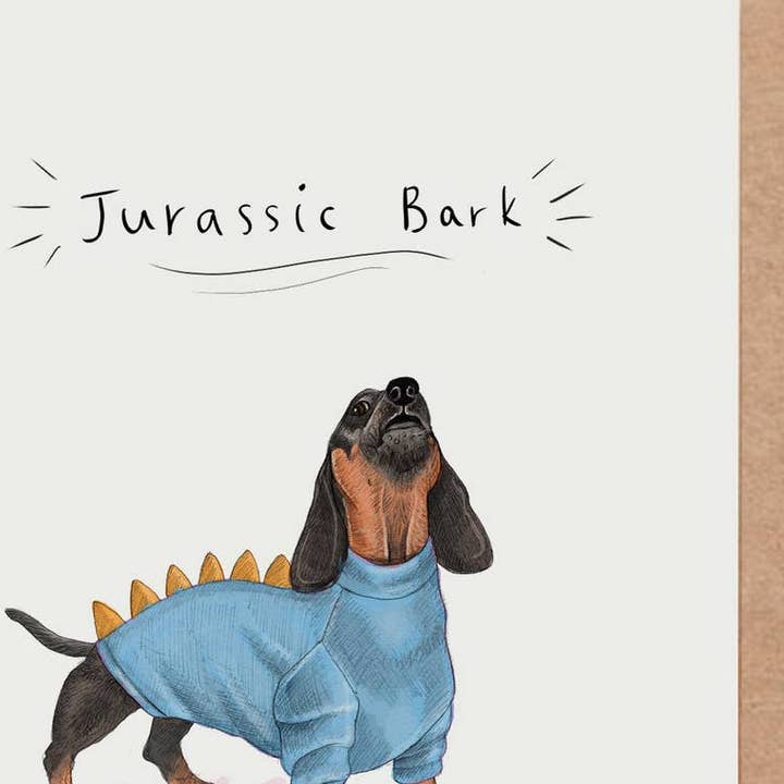 Beth Goodwin Designs - Wholesale Birthday Card - Jurassic Bark Greetings card | Funny Dachshund | Sausage Dog