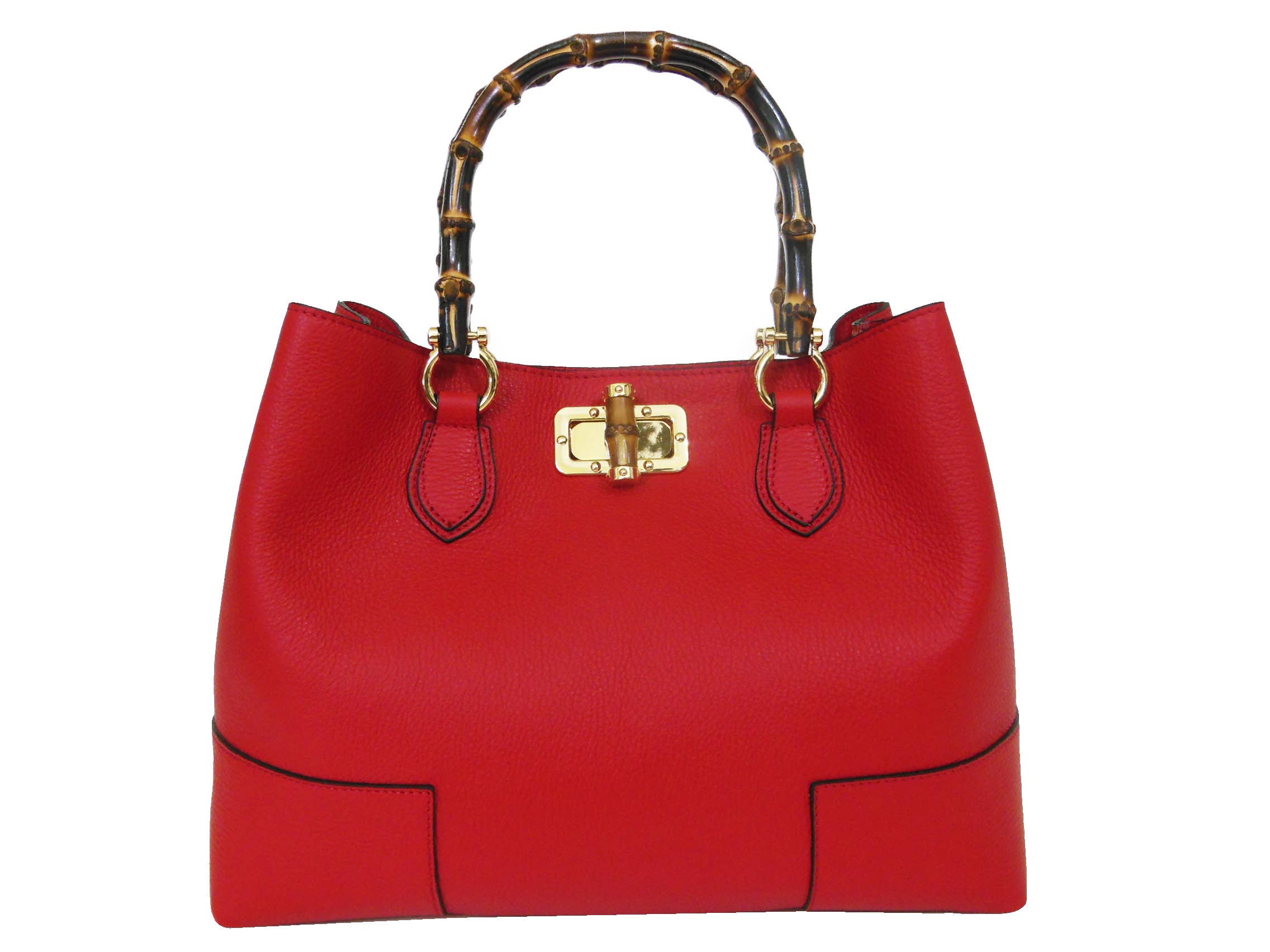 Canetti Roberto - Wholesale Top Handle Bag - Women's - LEATHER HANDBAG WITH BAMBOO HANDLES 1111