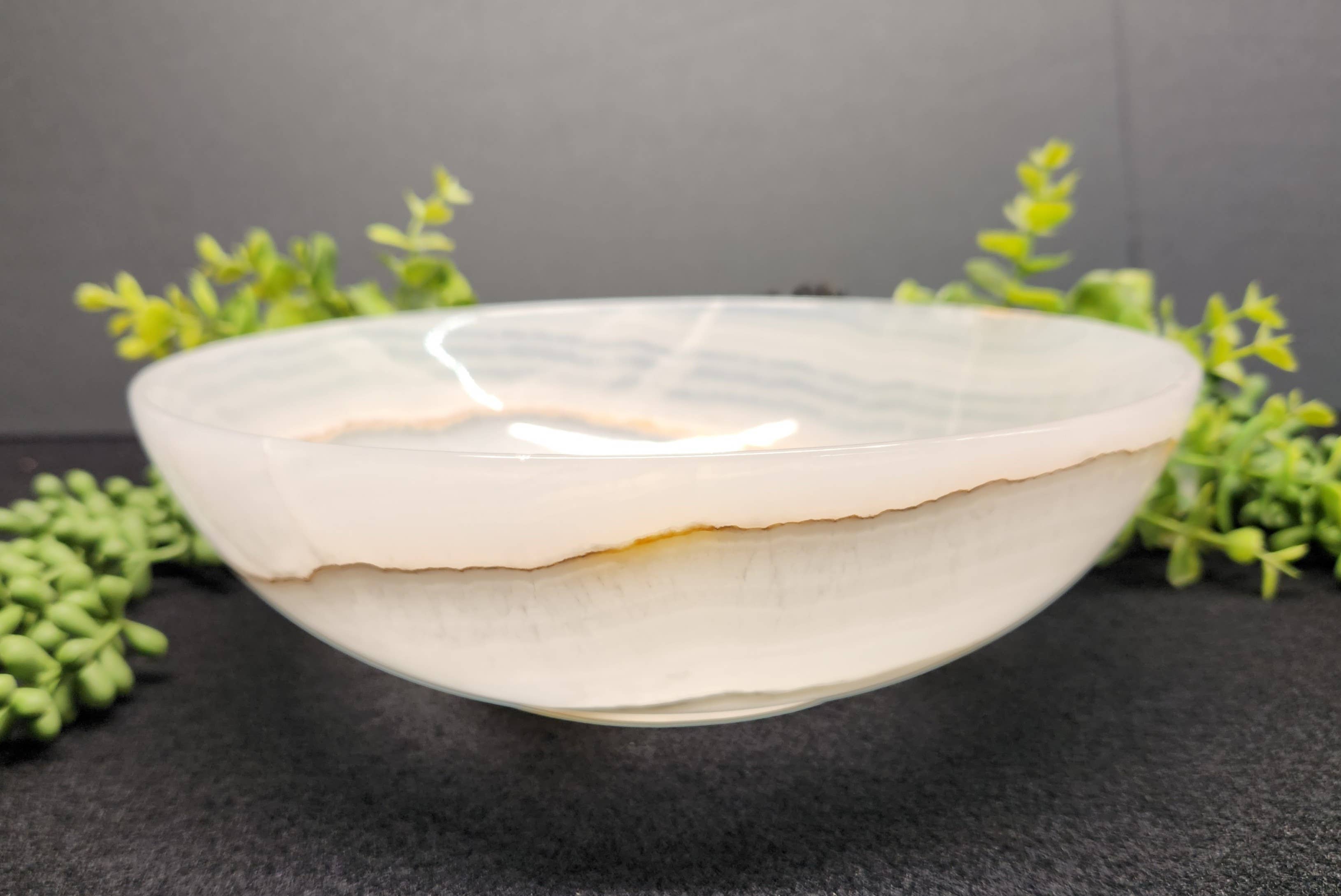 Meraki Gemstones - Wholesale Decorative Plate/Dish/Bowl - Onyx-Cream w/Veins  Round Bowl-10"- Decorative or Fruit Bowl6