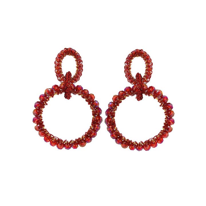 Boucles d'oreilles crochetées à la main Lola Maxi en mélange de velours rouge pour la vente par Lavish By Tricia Milaneze