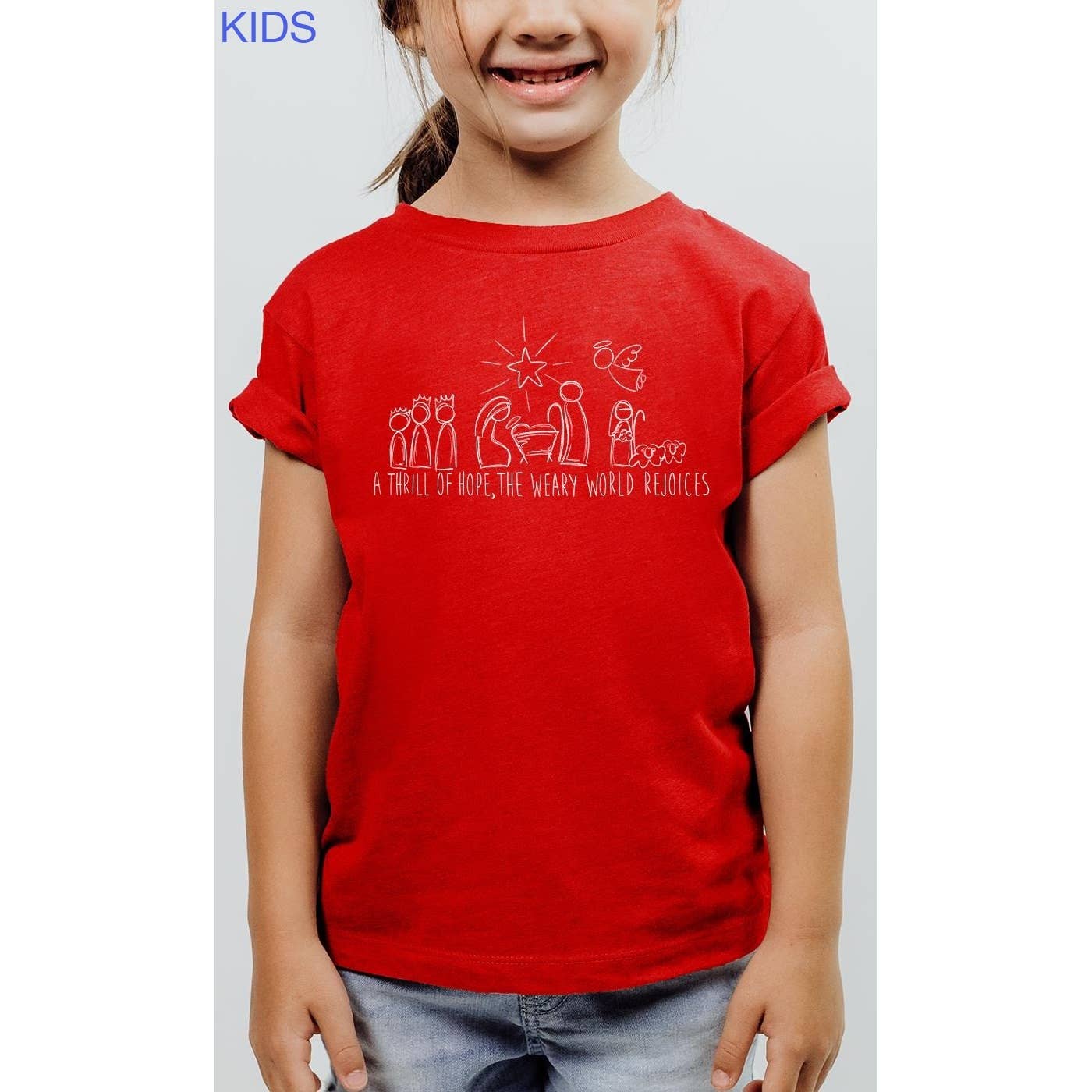 Kids By Kissed Apparel - Vendita all'ingrosso Maglietta serigrafata - Bambini - Maglietta grafica per bambini Nativity Scene The World Rejoices3