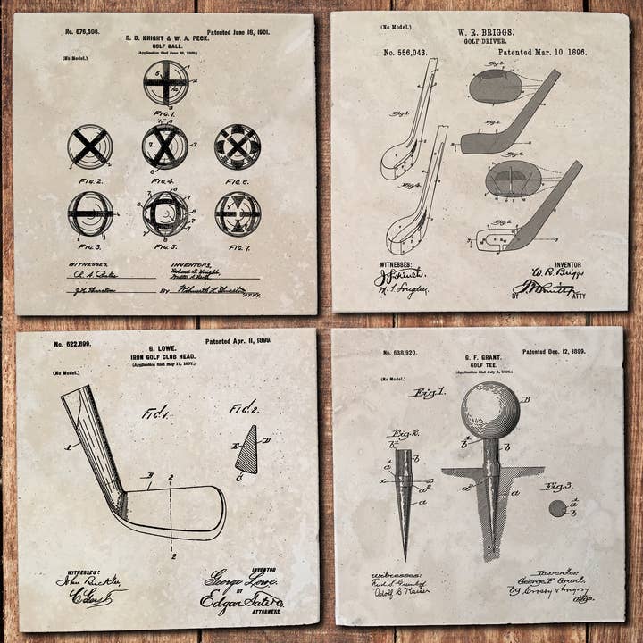 Vintage Patent Coasters for wholesale by Black Angel Designs