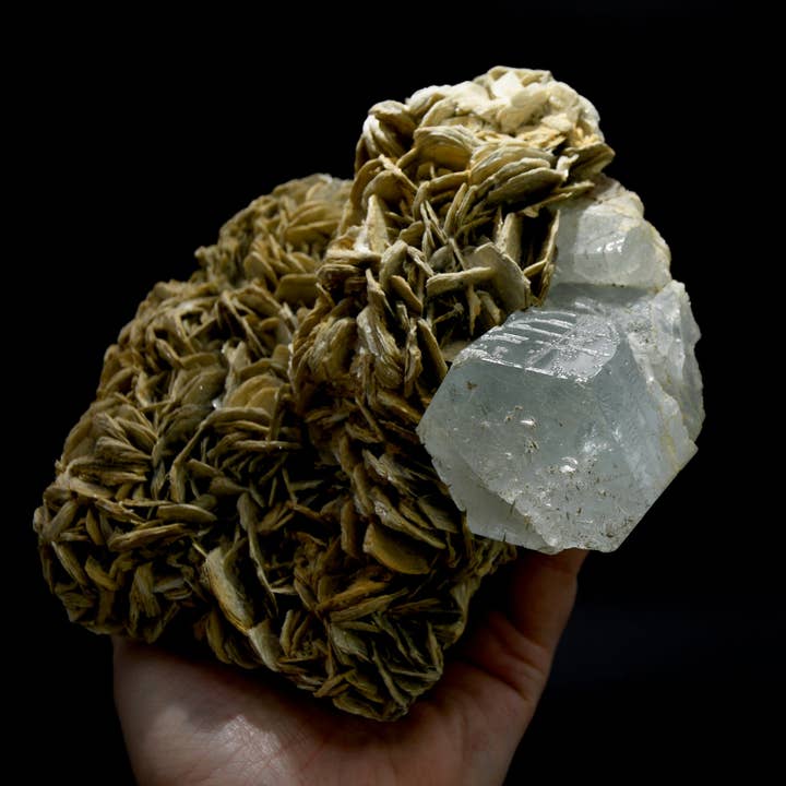 Caspar Curiosities – Pedra/cristal espiritual por atacado – Cluster de Cristal de Água-marinha XL Bruto de 4,7 lb com Fluorite Rosa e Matriz de Moscovite, Paquistão5