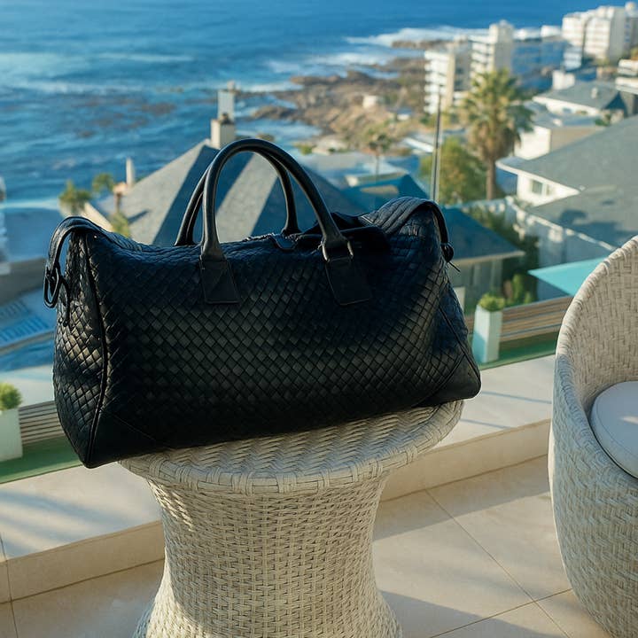 Hides - Wholesale Weekender Bag - Women's - Woven Leather Duffle - Black with Detachable Shoulder Strap20