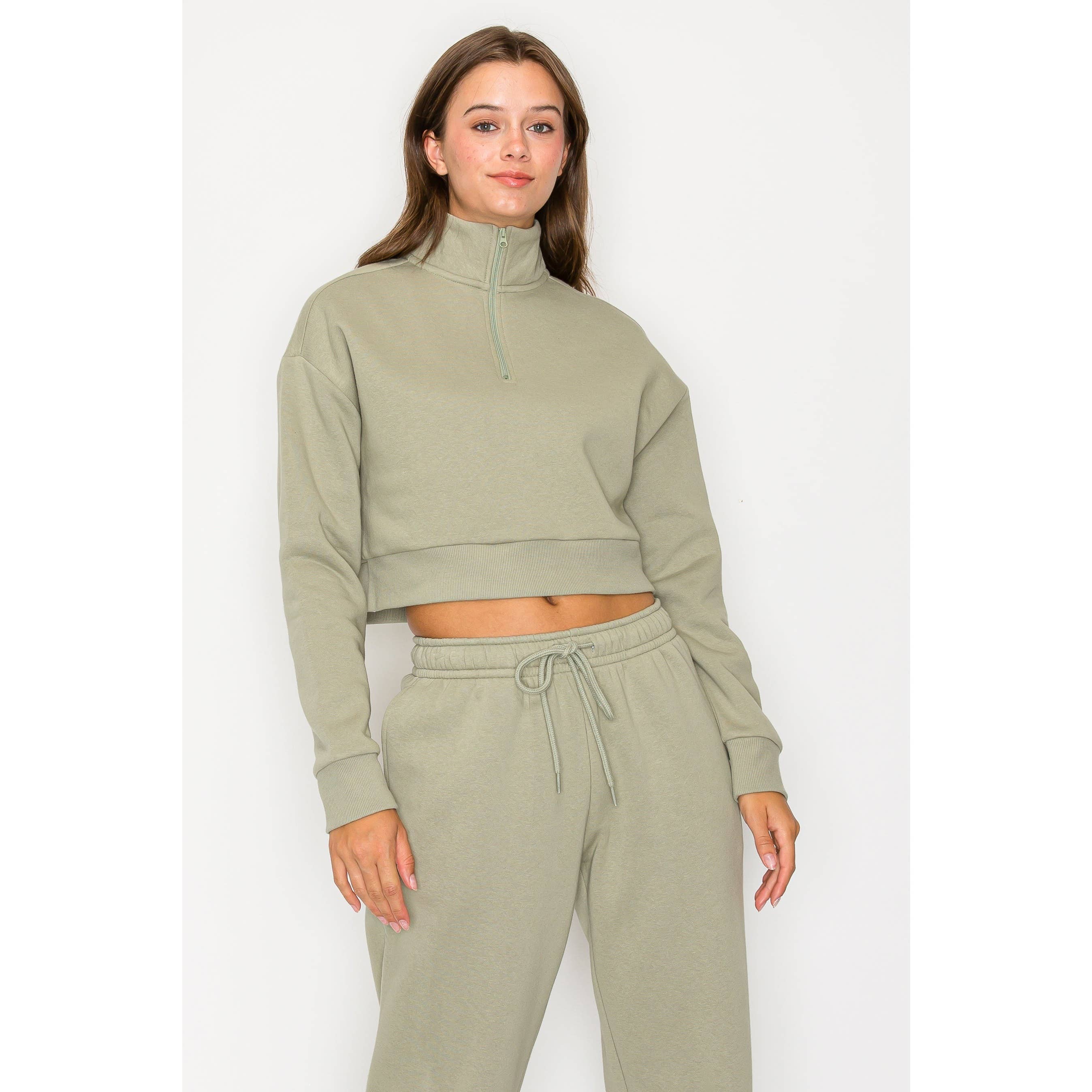 UP CLOTHING - Vente Sweat-shirt – femme - Sweat-shirt court à manches longues en polaire à demi-fermeture éclair11