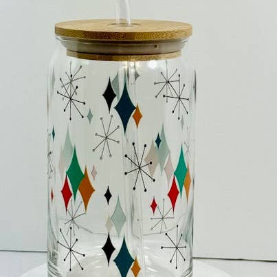 MCM Atomic Diamond Glass with Bamboo Lid and Straw for wholesale by Astro Bettie