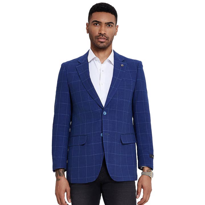 Tazzio Men's Slim-Fit Textured Windowpane Sportcoat, Blue for wholesale by Suits America
