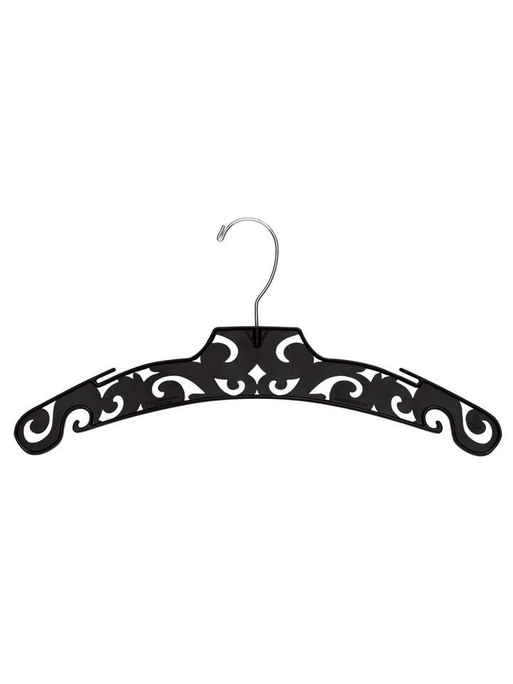 15" Boutique Black Carved Plastic Dress Hangers - Case of 50 for wholesale by Store Supply Warehouse