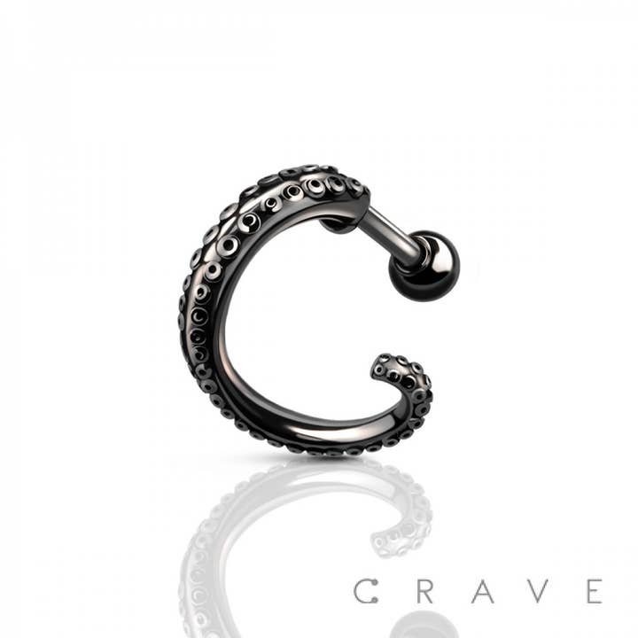 CRAVE - Wholesale Cuff/Wrap Earrings - OCTOPUS KRAKEN LEG 316L SS CARTILAGE, EAR CUFF BARBELL1