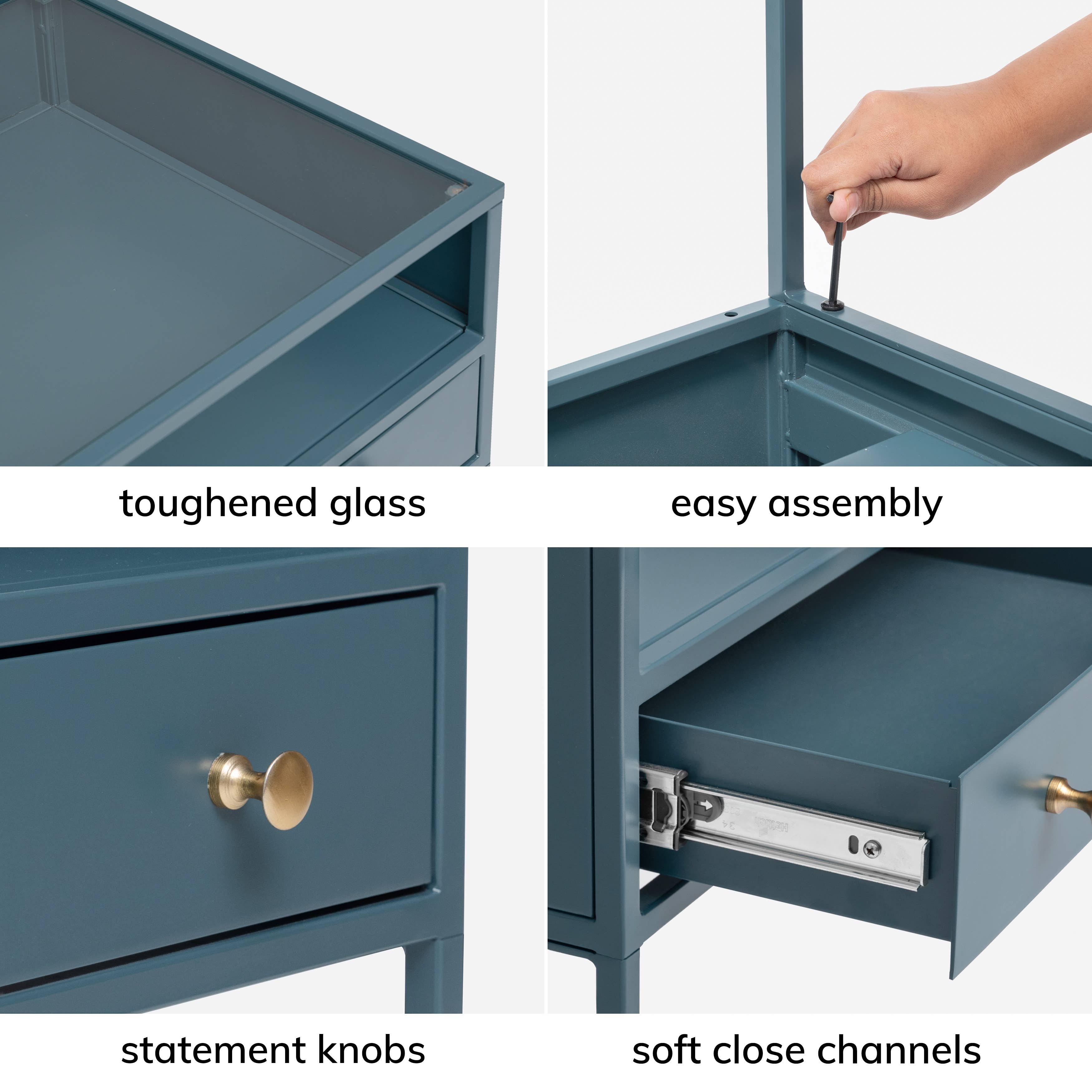 MH London - Wholesale Side Table - Hale Metal Industrial Nightstand with Glass Shadow Box Top14