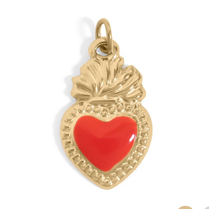 18K guld PVD rustfrit stål rødt hjertevedhæng for engroshandel hos WJW